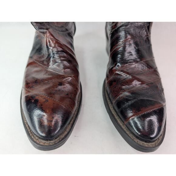 Vintage J. Chisholm Brown Burgundy Leather Western Cowboy Boots 8.5D